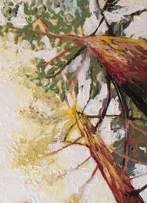 Close-up detail of painting by Cedar Lee: Welcome the Sun. 30" x 40", Oil on Wood, © 2014 Cedar Lee