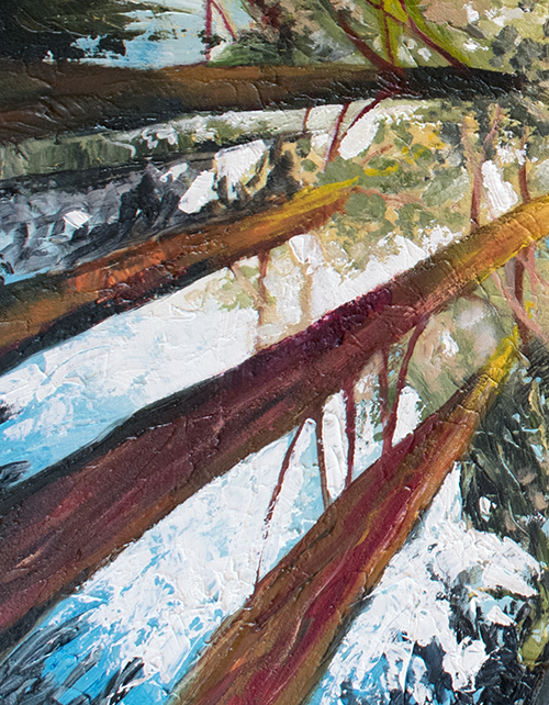 Close-up detail of painting by Cedar Lee: Welcome the Sun. 30" x 40", Oil on Wood, © 2014 Cedar Lee