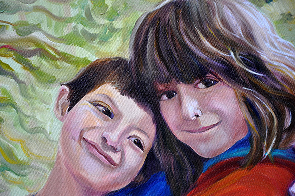 Detail: Sweet Siblings. 30" x 24", Oil on Canvas, © 2015 Cedar Lee