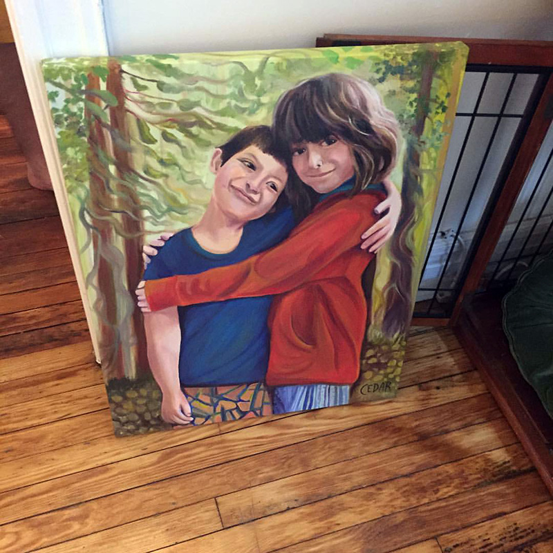 Art by Cedar Lee in Collector's Home: Sweet Siblings. 30″ x 24″, Oil on Canvas, © 2015 Cedar Lee