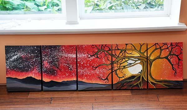 Stargazer. 16" x 60" (5 panels), Oil on Canvas, © 2016 Cedar Lee