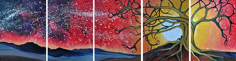 Stargazer. 16" x 60" (5 panels), Oil on Canvas, © 2016 Cedar Lee