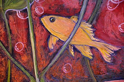 Detail: Dragonfly and Fish. 36" x 24", Oil on Canvas, © 2016 Cedar Lee