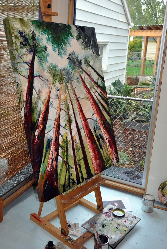 Red Trunks. 48" x 36", Oil on Wood, © 2016 Cedar Lee