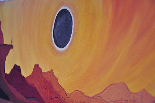 Detail: Eclipse From the Precipice. 12" x 36", Oil on Canvas, © 2017 Cedar Lee