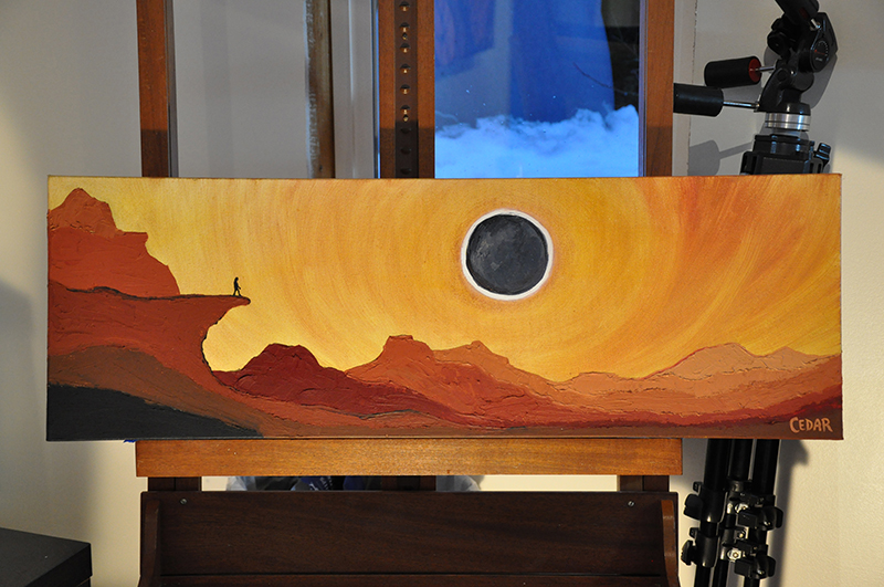 Eclipse From the Precipice. 12" x 36", Oil on Canvas, © 2017 Cedar Lee