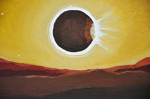 Detail: Eclipse Over Red Hills. 12" x 36", Oil on Canvas, © 2017 Cedar Lee