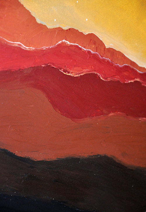 Detail: Eclipse Over Red Hills. 12" x 36", Oil on Canvas, © 2017 Cedar Lee