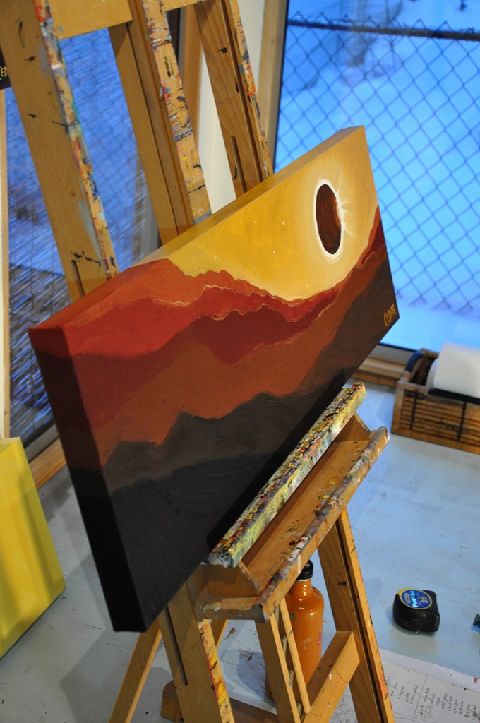 Eclipse Over Red Hills. 12" x 36", Oil on Canvas, © 2017 Cedar Lee