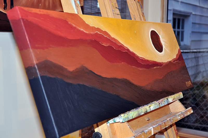 Eclipse Over Red Hills. 12" x 36", Oil on Canvas, © 2017 Cedar Lee