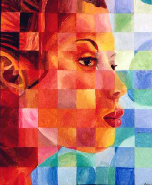 Square Girl. 20" x 16", Acrylic on Canvas, © 1999 Cedar Lee