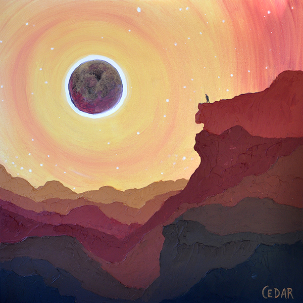 Eclipse Day Climber. 30" x 30", Oil on Canvas, © 2017 Cedar Lee