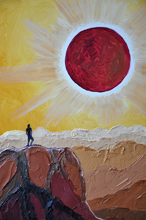 Detail: Eclipse at the Top of the World. 24" x 30", Oil on Canvas, © 2017 Cedar Lee