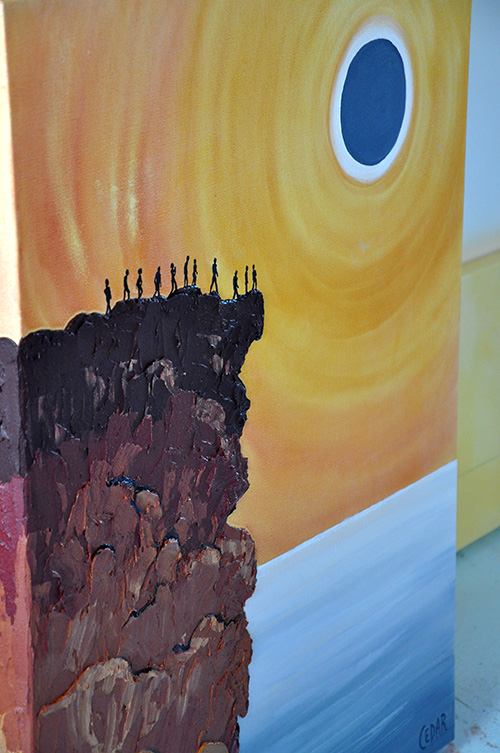 Detail of Sea Cliff Eclipse painting from side angle