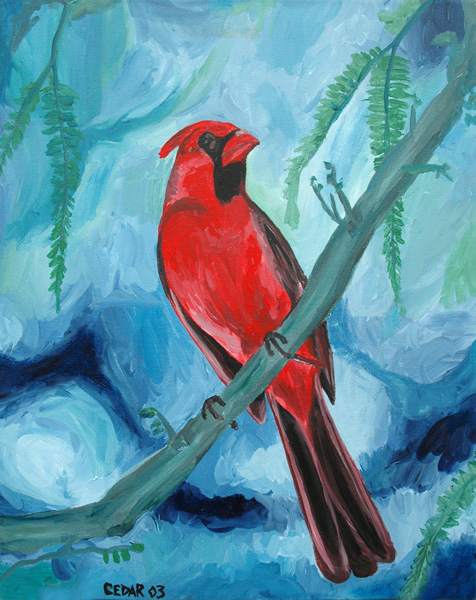 Cardinal. 20" x 16", Acrylic on Canvas, © 2003 Cedar Lee