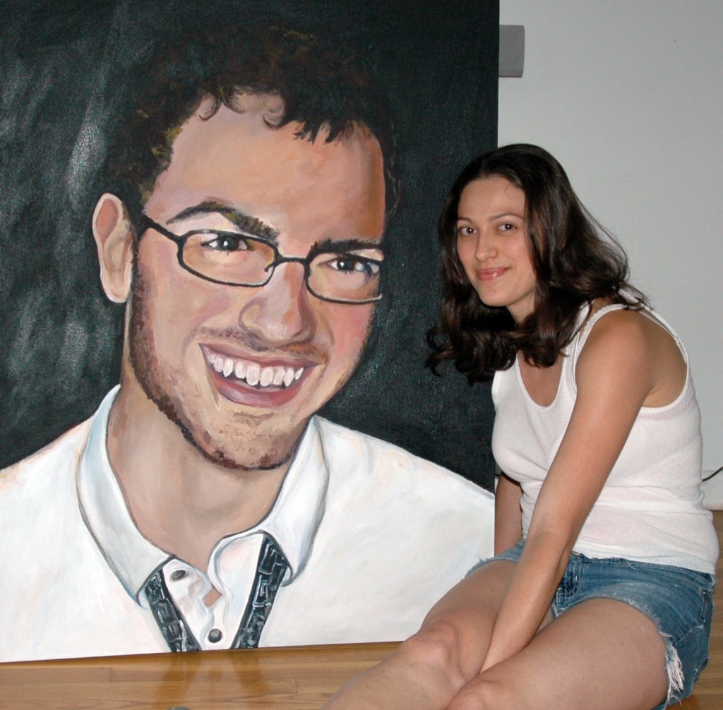 Cedar Lee with her large-scale portrait "Debonaire Micah"