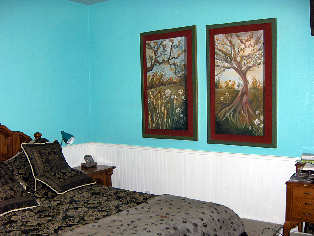 Cedar Lee paintings "Tree" and "Summer Field" framed