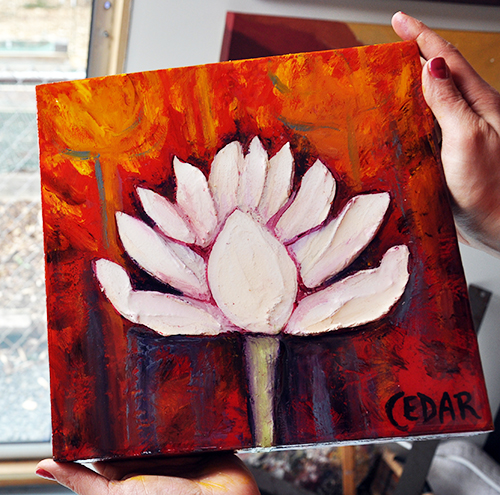 Lotus Study 1. 10" x 10", Oil on Wood, © 2017 Cedar Lee