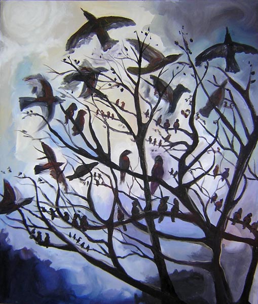 Birds at Sunrise. 42" x 36", Acrylic on Canvas, © 2005 Cedar Lee