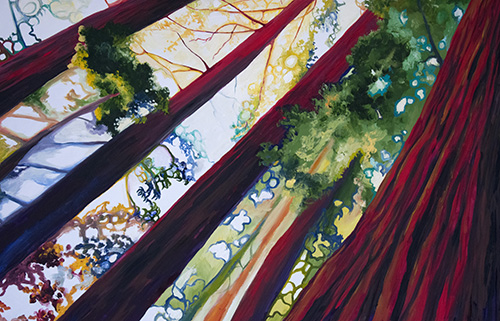 Detail: Kaleidoscopic Forest. 48" x 48", Oil on Wood, © 2017 Cedar Lee 