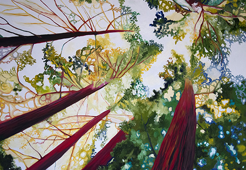 Detail: Kaleidoscopic Forest. 48" x 48", Oil on Wood, © 2017 Cedar Lee 