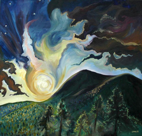 Dawn Unfolding. 40" x 42", Acrylic on Canvas, © 2005 Cedar Lee