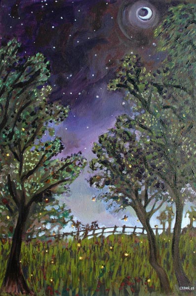 Fireflies. 36" x 24" , Acrylic on Canvas, © 2005 Cedar Lee