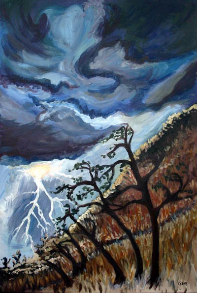 Mountain Storm. 37" x 28", Acrylic on Canvas, © 2005 Cedar Lee