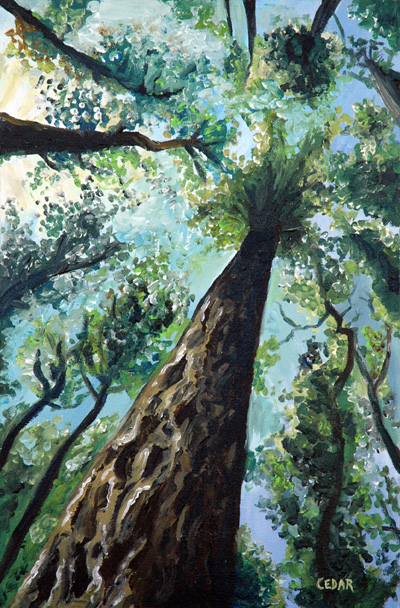 Towering Trunk. 24" x 16", Acrylic on Canvas, © 2005 Cedar Lee