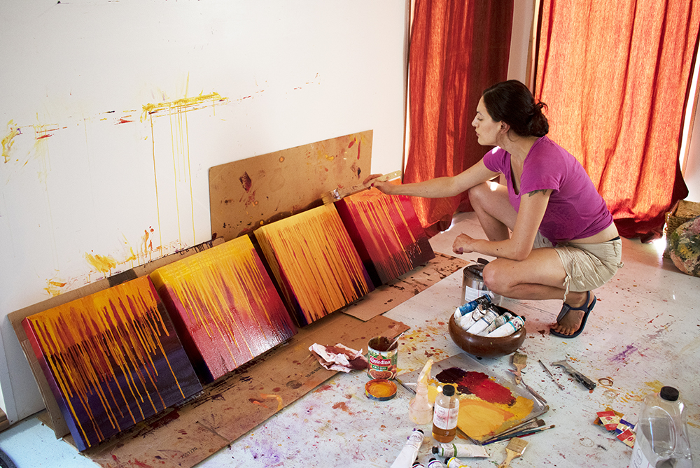 Artist Cedar Lee working in the studio, July 2017