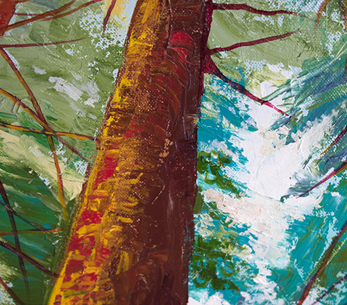 Detail: Warm Woods. 20" x 20", Oil on Canvas, © 2018 Cedar Lee 