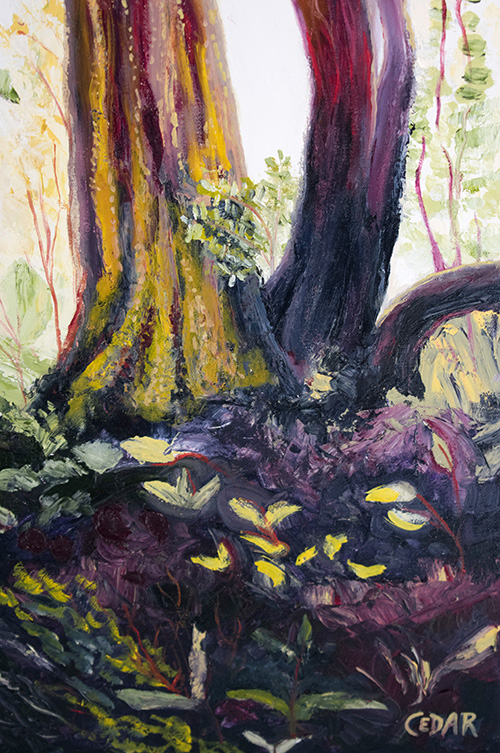 Detail: Jungle Glow. 36″ x 12″, Oil on Canvas, © 2018 Cedar Lee