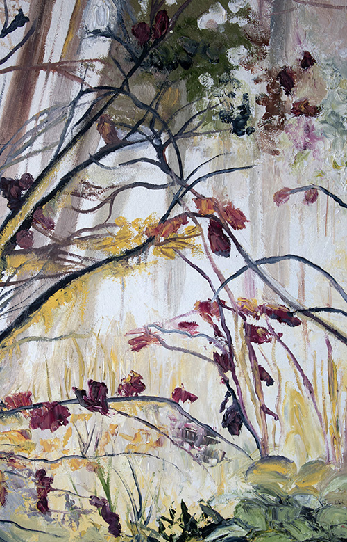 Close-up detail: Wild Wood. 30" x 40", Oil on Wood, © 2018 Cedar Lee