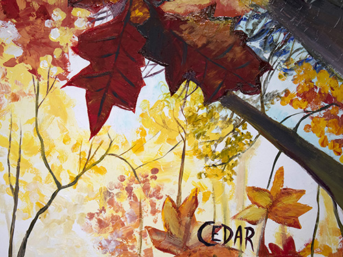 Detail: Fall. 30″ x 40″, Oil on Wood, © 2018 Cedar Lee