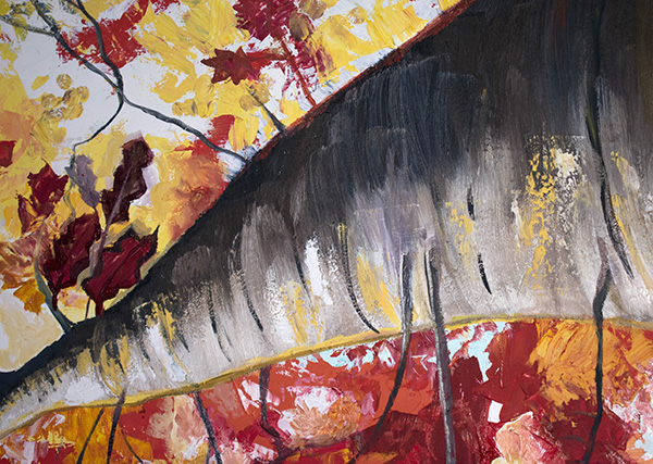 Detail: Fall. 30″ x 40″, Oil on Wood, © 2018 Cedar Lee