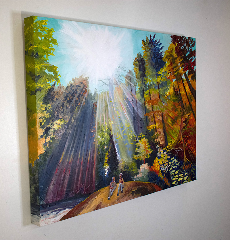 Art by Cedar Lee: colorful sun and trees painting