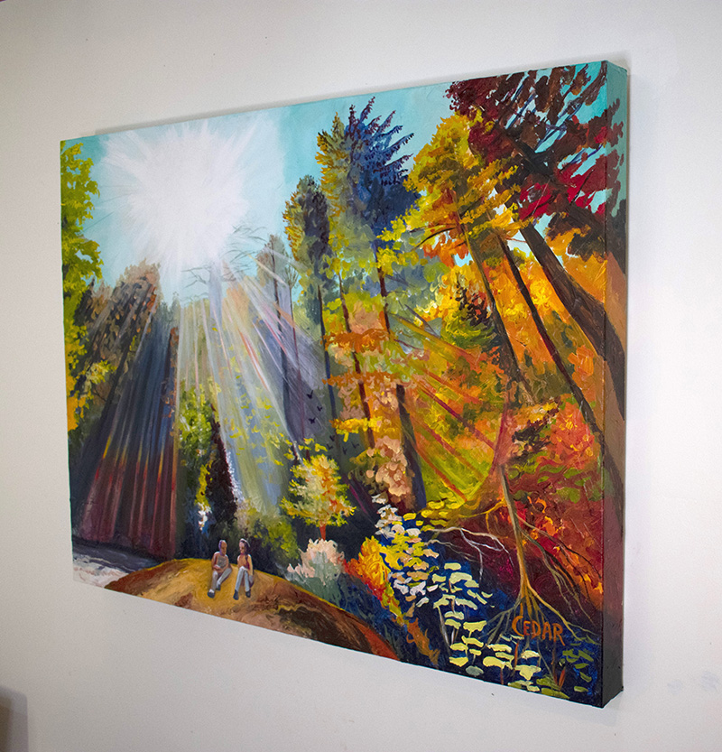 Art by Cedar Lee: colorful sun and trees painting