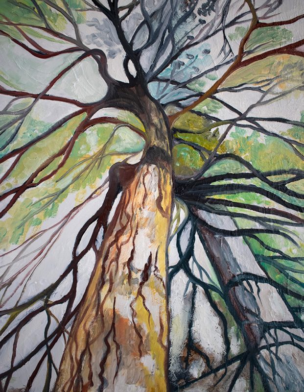 Closeup detail of dancing tree painting by Cedar Lee