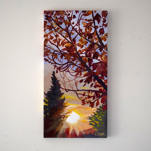 Autumn Walk at Sunset: Original 20" x 10"
