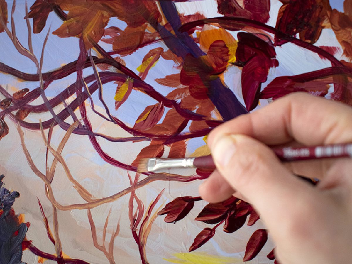 Autumn Walk at Sunset | Painting of Fall Colors and Sky - Art by