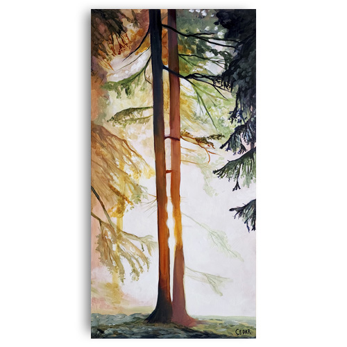 Celebrating beautiful Mt. Tabor in Portland, OR | PNW Original Art | Vertical Tree Paintings for Home or Office