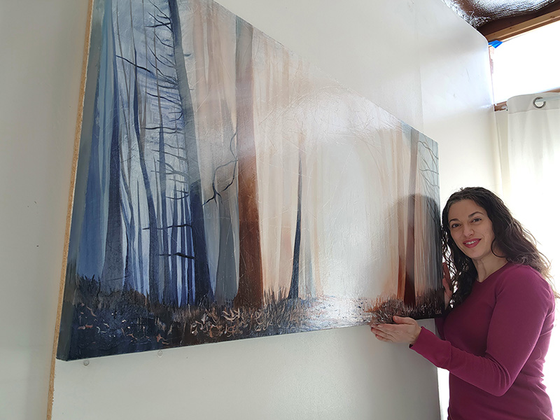 Paintings by Portland OR Artist Cedar Lee: The Path | Panorama Landscape Painting of Forest Fog | Peaceful Nature Art