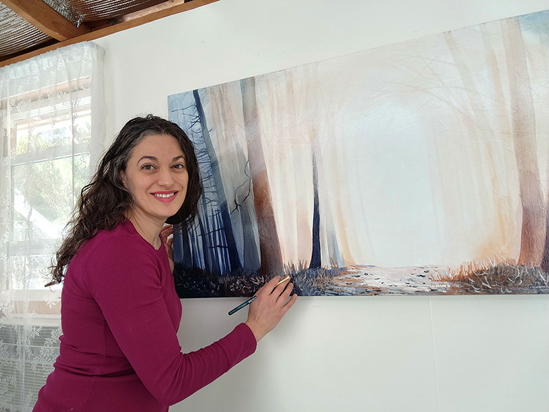 Paintings by Portland OR Artist Cedar Lee: The Path | Panorama Landscape Painting of Forest Fog | Peaceful Nature Art