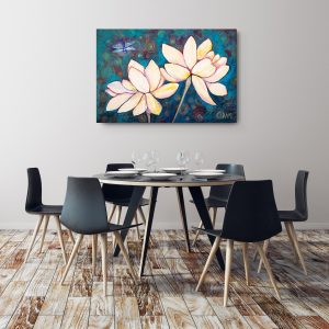 Dragonfly's Discovery lotus art by Cedar Lee