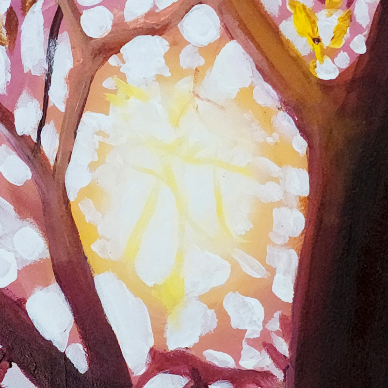 Close-up detail of the sun: Costa Rica Tree painting by Cedar Lee