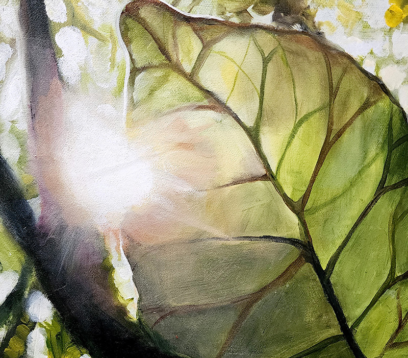 Close-up detail from Cedar Lee painting "Sun Through Leaf"