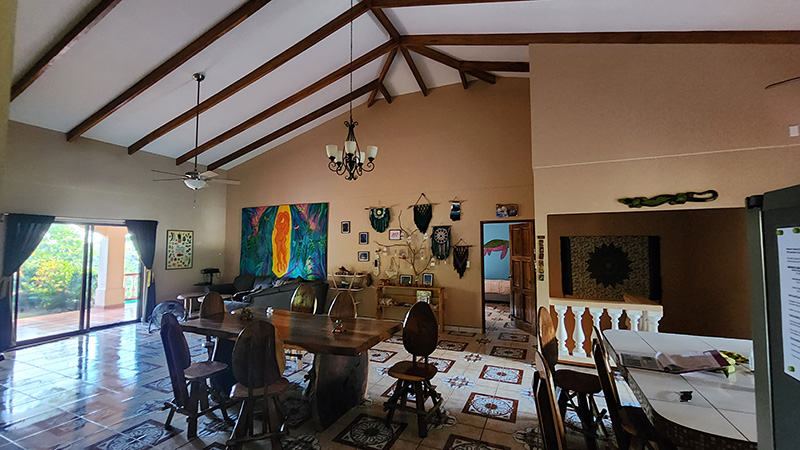 The main room of the Mauser Ecohouse Artist Residency in Costa Rica