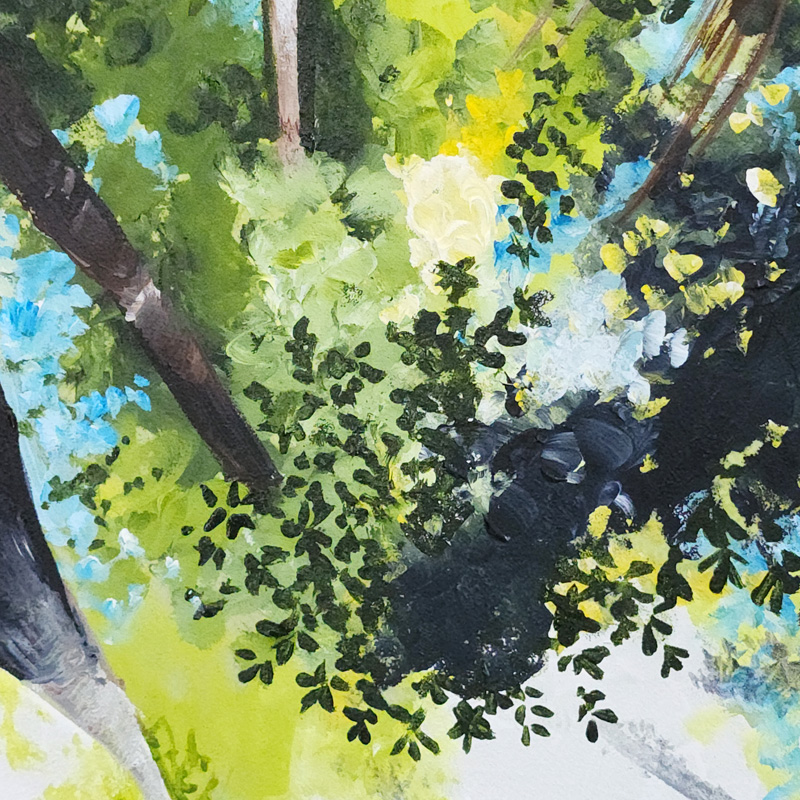 Close-up detail of forest leaves in Cedar Lee painting" Redwood Love