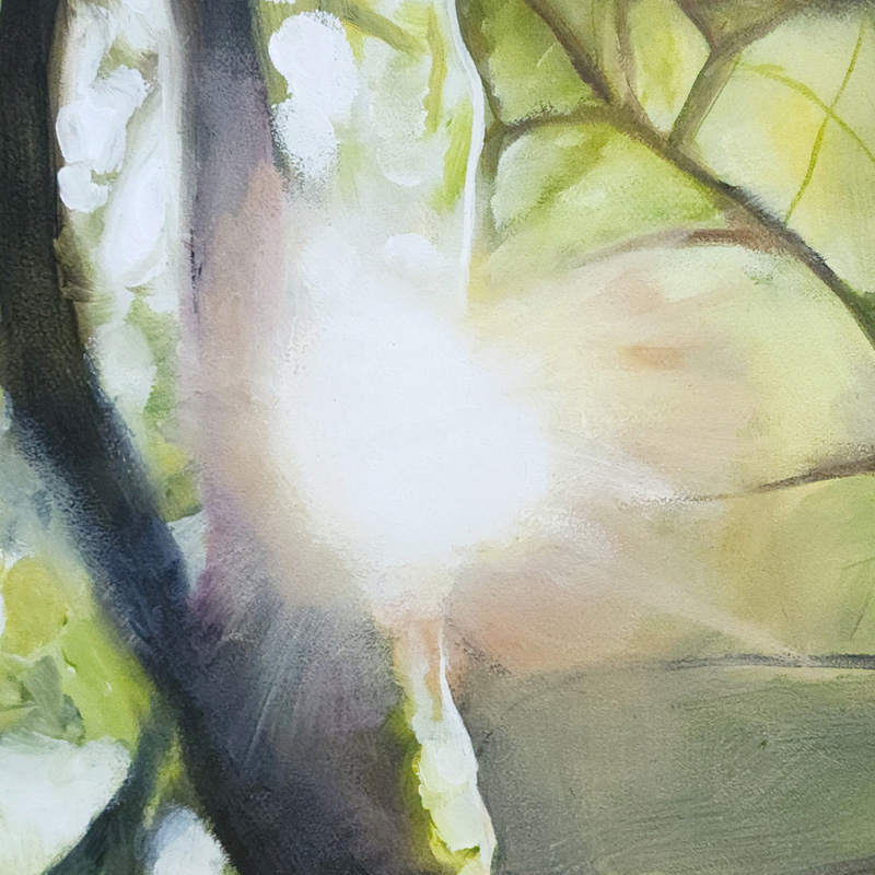 Close-up detail of painting by Cedar Lee: Sun Through Leaf