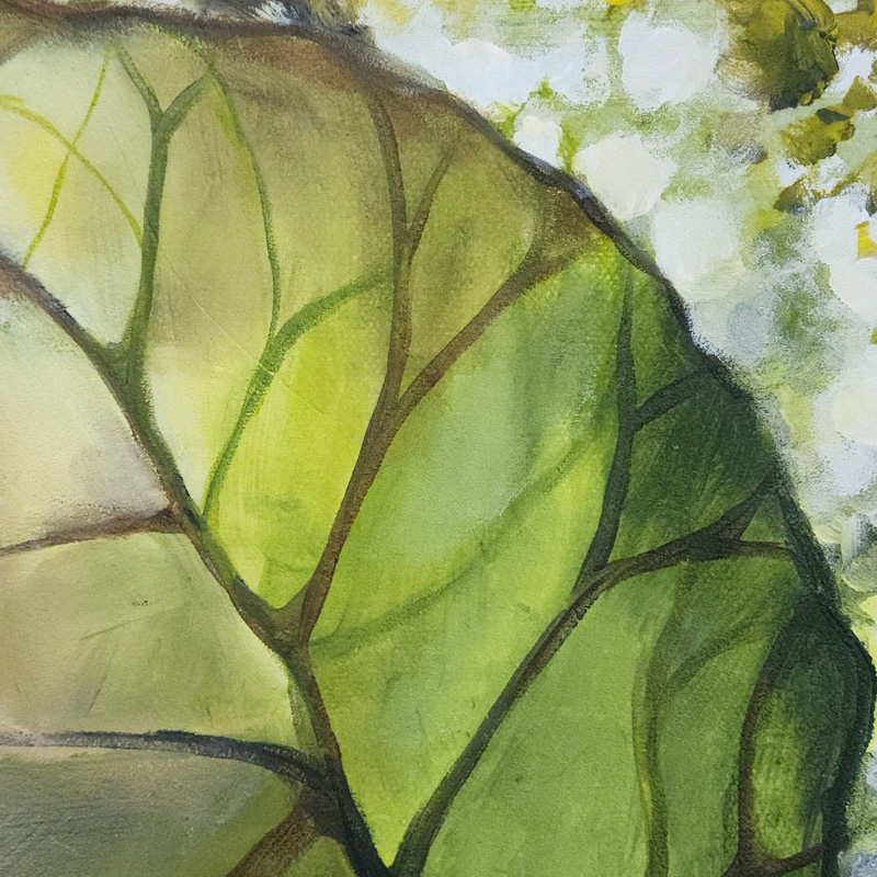 Close-up detail of painting by Cedar Lee: Sun Through Leaf
